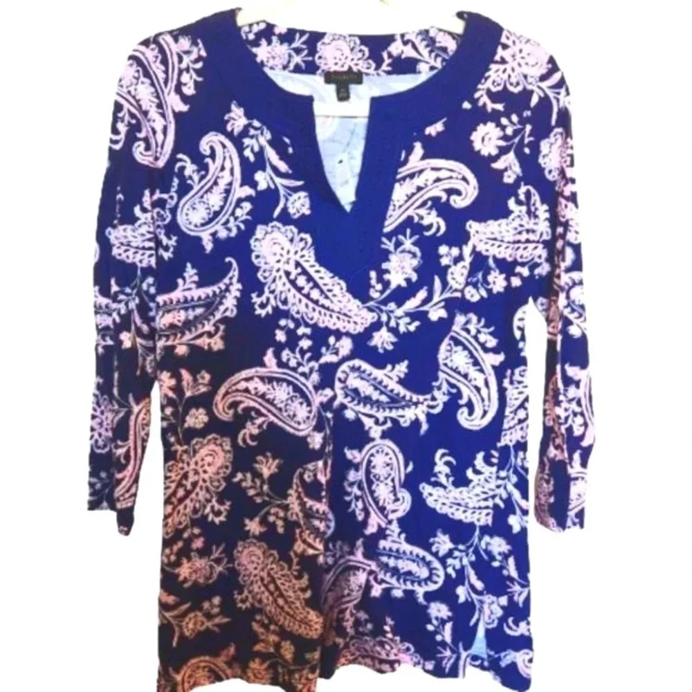 NWT Talbots blue with pink and white paisley top/tunic Size XS